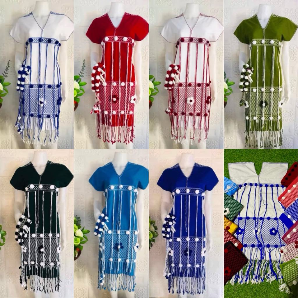 เดรสกะเหรี่ยงผู้หญิง ชุดกะเหรี่ยงทอมือ ลายดอกไม้ ผ้านุ่มใส่สบาย สีสวยสวย พร้อมส่ง