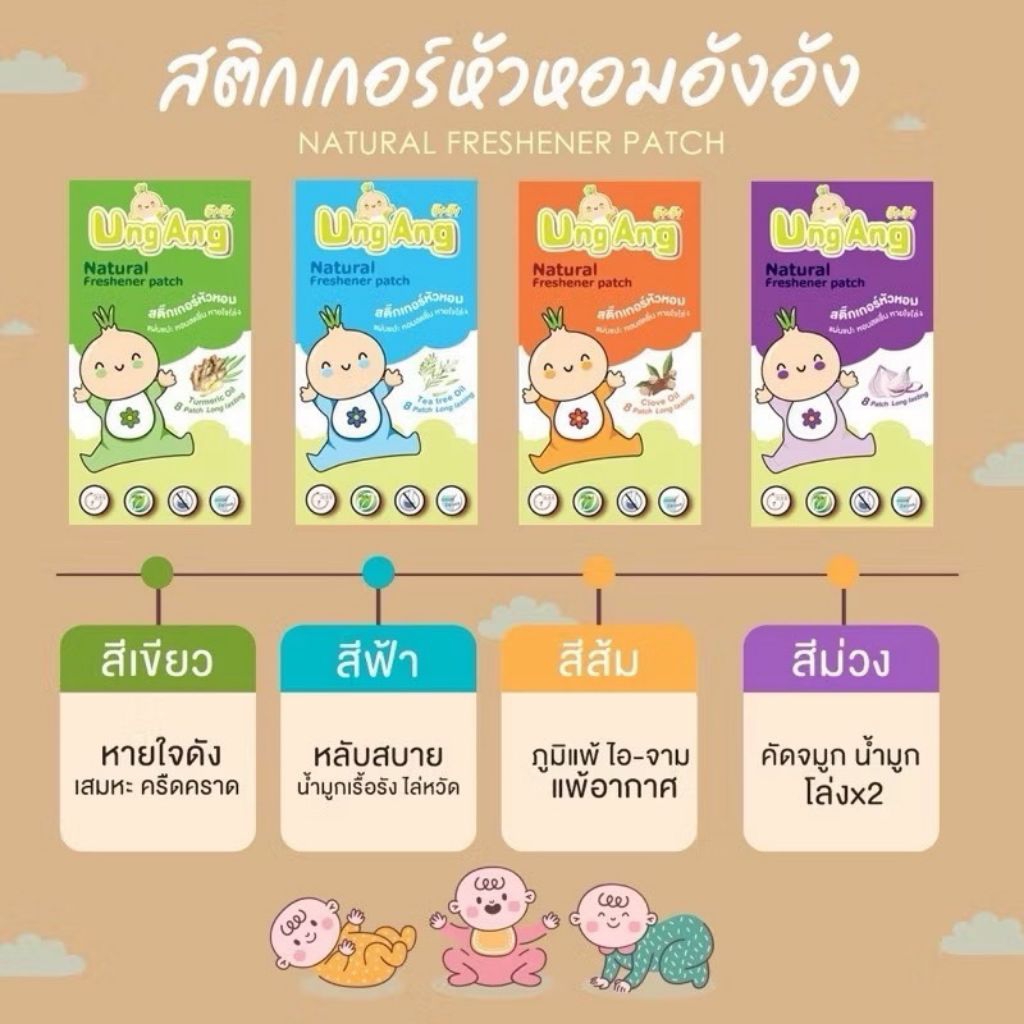 สติ๊กเกอร์หัวหอมเด็กดี(อังอัง)ธรรมชาติ100% ลดน้ำมูก ไอ จาม ภูมิแพ้ หลับสบาย