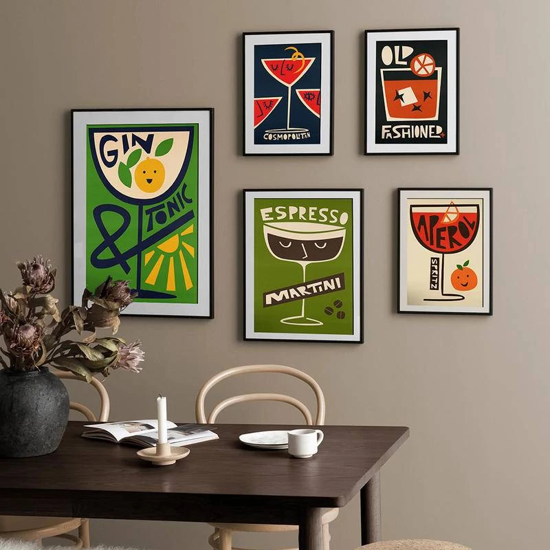 (พร้อมส่งจากไทย ภาพรวมกรอบ) ภาพพิมพ์ลาย Gin & Tonic สําหรับตกแต่งผนังห้องครัว ห้องนั่งเล่น