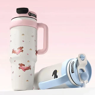 【ONDA】แก้วเยติ สแตนเลส316 ลายวาดเล่น มีหูจับ แถมหลอด+จุกยาง 1000ML ถ้วยฉนวนแบบพกพา