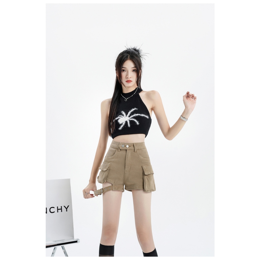 Beautified  กางเกงยีนส์ขาสั้นเอวสูงทรงเอ หลวมเมทร์ง่าย ส่งไวจากไทย#V6615 - รูปที่ 7