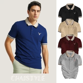 Chaistyle เสื้อโปโลผู้ชาย หลวม เสื้อผ้าผู้ชายแฟชั่น ใส่สบาย สีต่อ เรียบง่าย แมทช์ลุคง่าย ผ้าระบายอากาศ ใส่ทำงานและลำลอง
