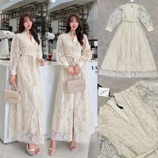 S-XXL ชุดเดรสลูกไม้โทนสีครีม ขาว เบจ ชมพู ดำ น้ำตาล ฟ้า ใส่ออกงาน ทำบุญ ไปวัด งานแต่ง งานบวช #Lalabelle #Loveshop