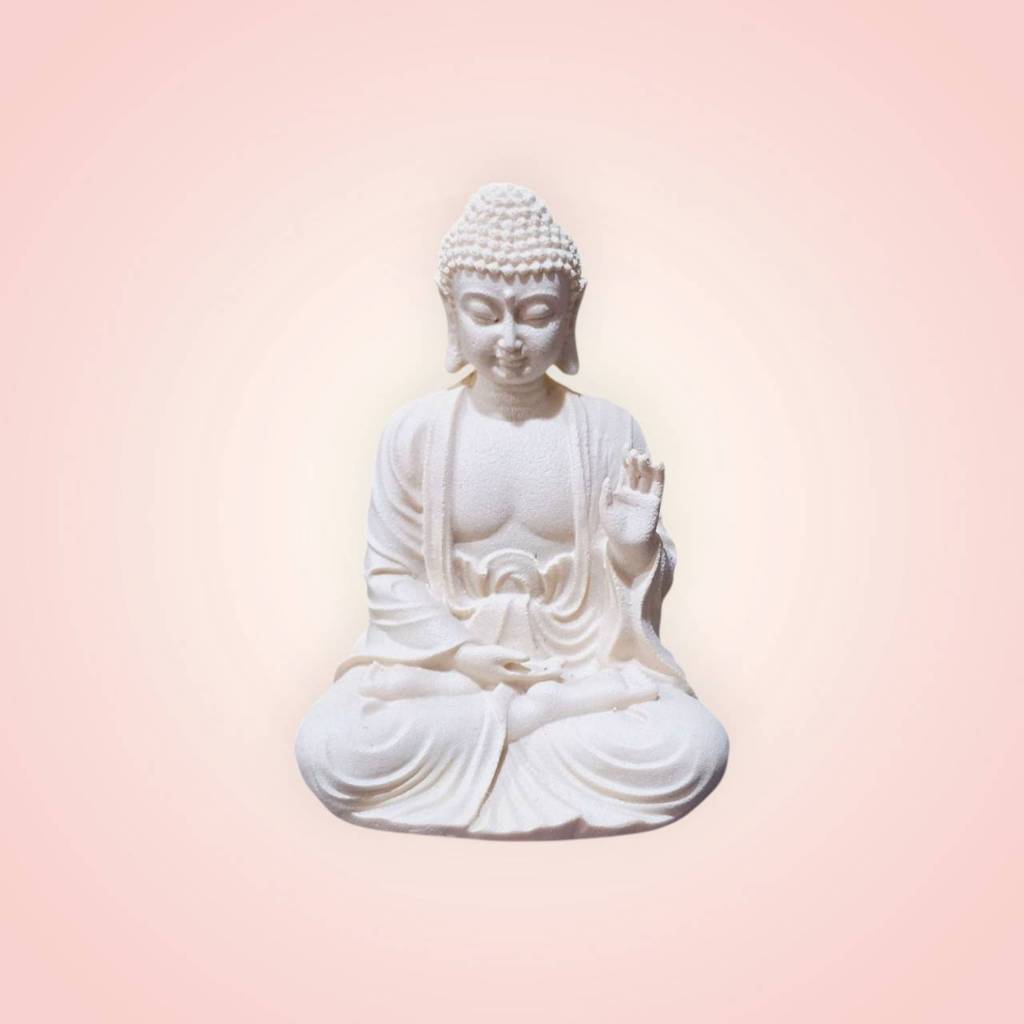 พระพุทธรูป ปางประทานพร เนื้อเรซิ่น สีขาวงาช้าง ขนาด ยาว 2.5 นิ้ว ลึก 1.7 นิ้ว สูง 3.5 นิ้ว [นั่งประทานพร-สีงาช้าง]