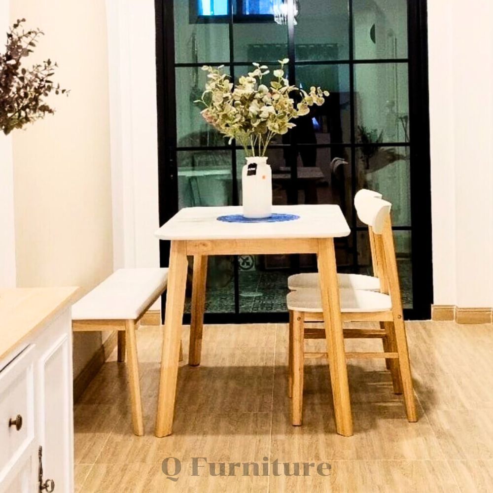 Q.Furniture ชุดโต๊ะรับประทานอาหารสีขาว มินิมอล  สำหรับ 4 ท่าน