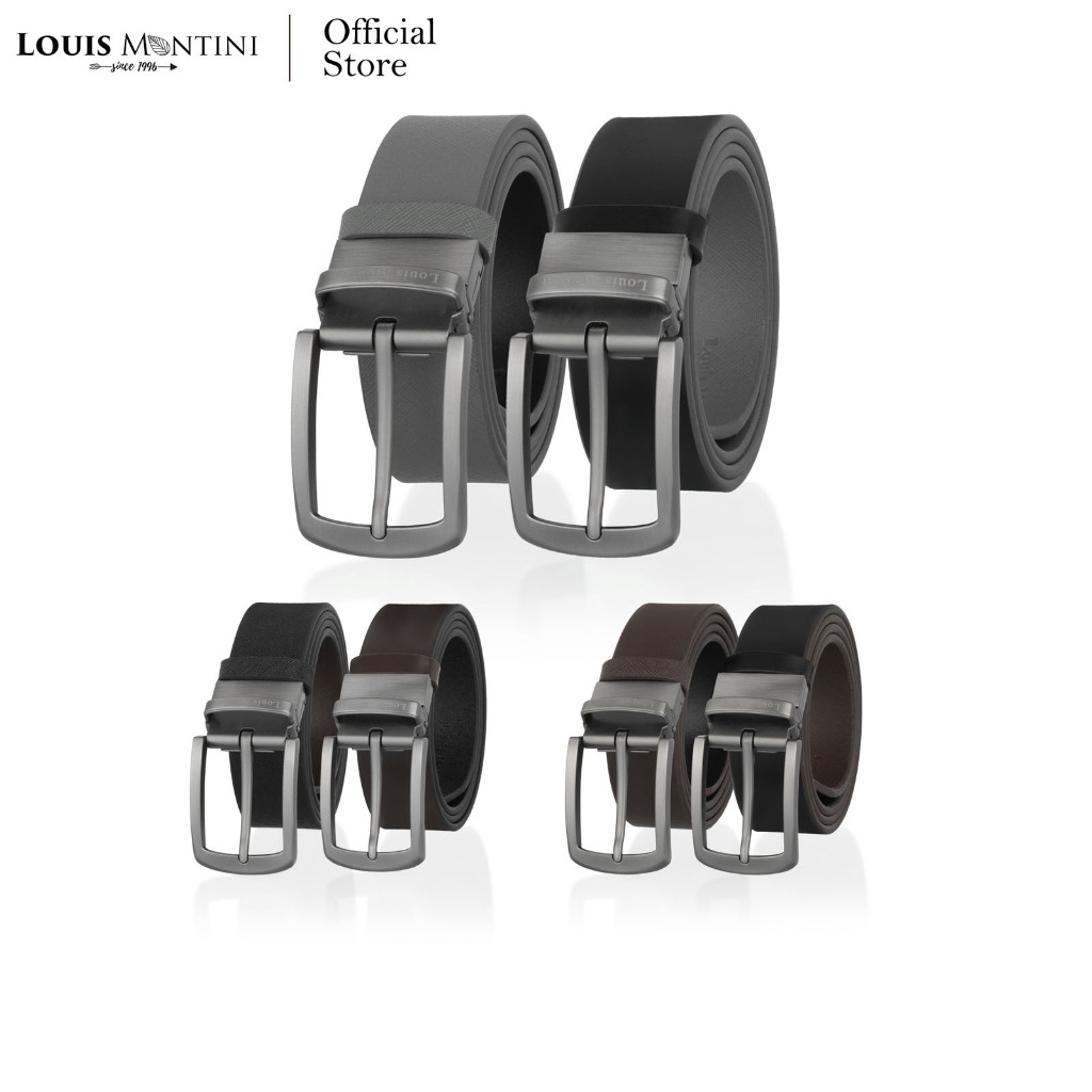 Louis Montini Back to basic เข็มขัดหนังวัวแท้ เข็มขัดหนังแท้ หัวกิ๊บหมุนได้  เข็มขัดผู้ชาย MGN244