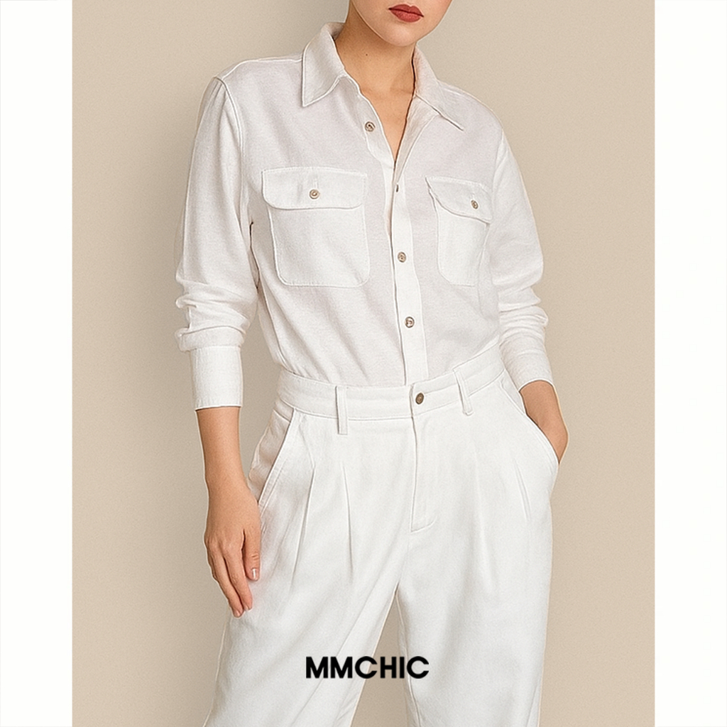 MMCHIC Linen White  Shirt (White)