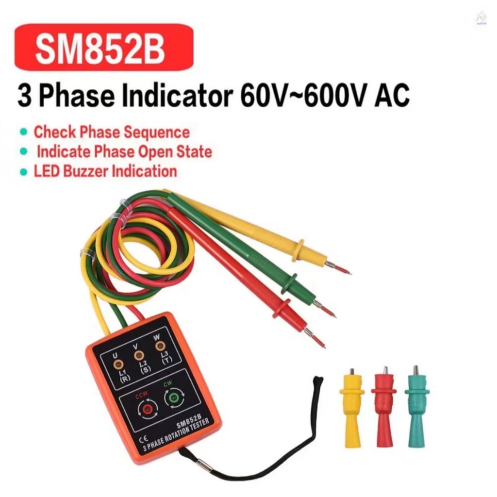 มิเตอร์วัดเฟสไฟฟ้า เครื่องวัดเฟสไฟฟ้า 3เฟส แสดงผลด้วยไฟ LED รุ่น SM852B Indicator Detector Meter 3Ph