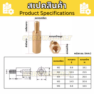 น็อตเสารอง เสารองปริ๊น PCB หกเหลี่ยม สกรูแผงวงจร รองเมนบอร์ด เกลียวนอก-ใน ทองเหลือง เกลียวมิล M4 M5