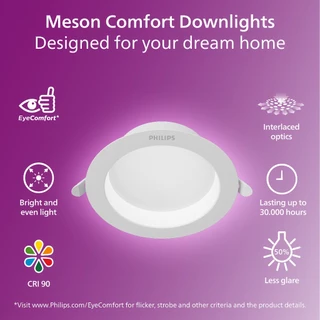 [1 แถม 1]Philips Lighting LED Downlight โคมไฟดาวน์ไลท์ รุ่น Meson Comfort หน้าเว้าลึกถนอมสายตา CRI90 ฝังฝ้าช่องตัด