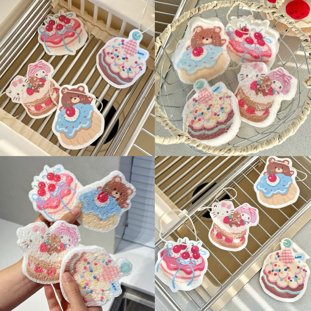 พร้อมส่ง  ฟองน้ำล้างจาน Sweet Café ขนมหวานแสนอบอุ่น ฟองน้ำเยื่อไม้ไผ่ dishwashing sponge 60062