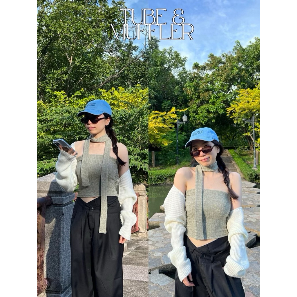 ส่งต่อเสื้อเกาะอกแถมผ้าพันคอแบรนด์ uiui.stuffs