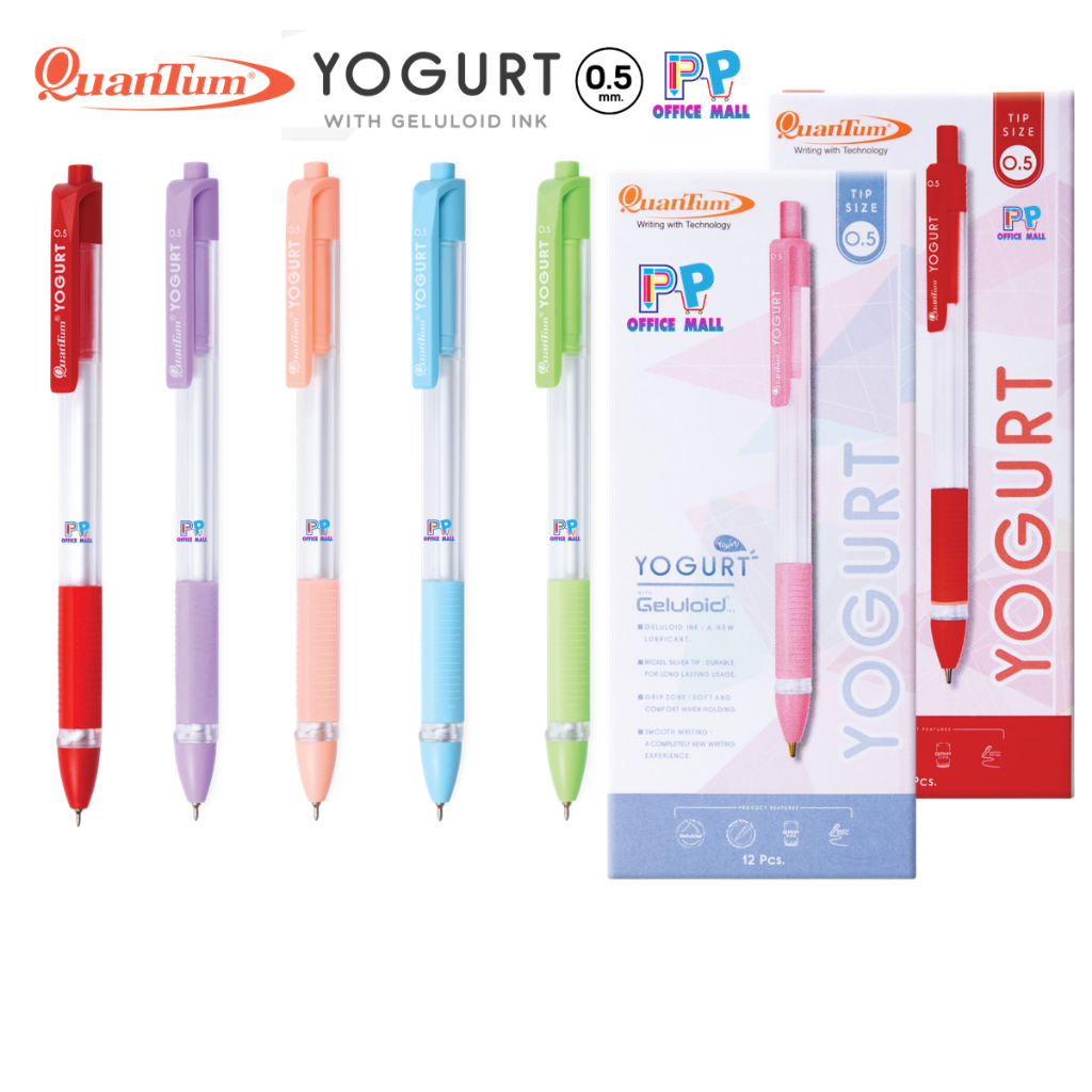 🌸ควอนตั้มปากกาลูกลื่นรุ่น Yogurt ขนาดเส้น 0.5 มล.หมึกน้ำเงิน/หมึกแดง  บรรจุ 12 ด้าม/กล่อง