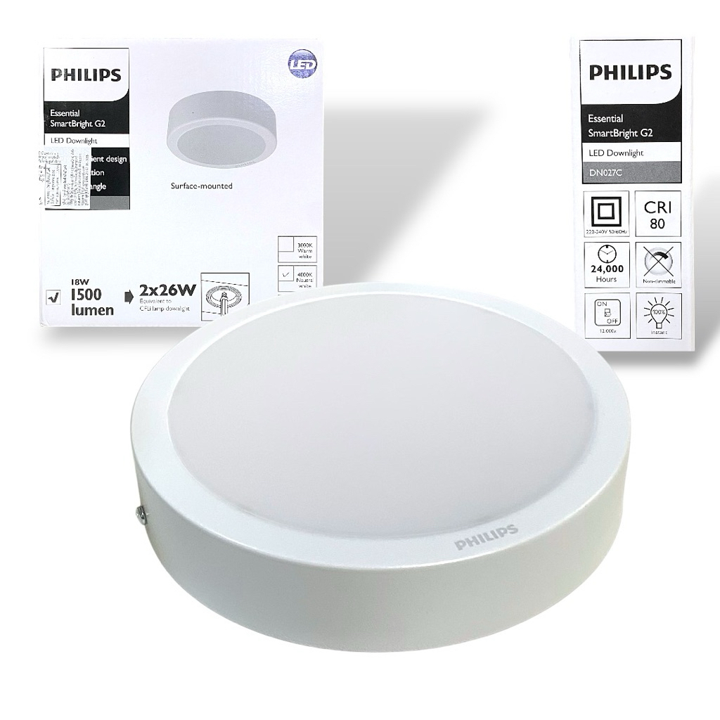 หลอดไฟ LED 18W ให้ความสว่าง 1500 ลูเมน ป้องกันฝุ่นและแมลง LED Downlight สีขาวกลาง 4000K PHILIPS Esse