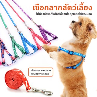 สายจูงสัตว์เลี้ยง สายรัดหน้าอกพิมพ์ลาย ชุดสายจูงสุนัข โซ่แมว…
