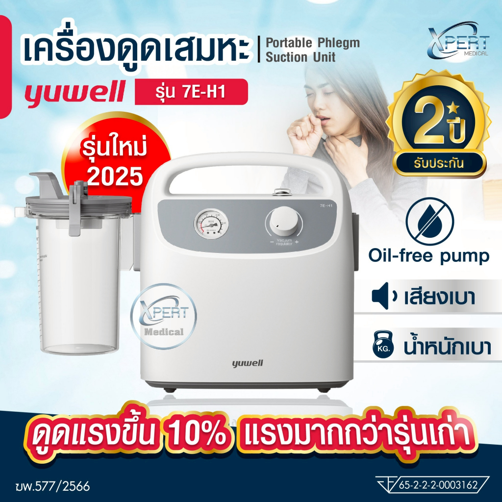 NEW!!2025 เครื่องดูดเสมหะ Portable Phlegm Suction Unit ยี่ห้อ Yuwell รุ่น 7E-H1 รับประกันศูนย์ 2ปี