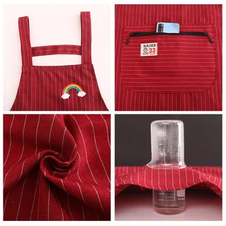 ผ้ากันเปื้อนRainbow ผ้ากันเปื้อนพร้อมกระเป๋าซิปขนาดใหญ่ สวมคอรูปตัวH สไตล์ญี่ปุ่น ผ้าฝ้ายลินิน พร้อมส่งไวจากไทย