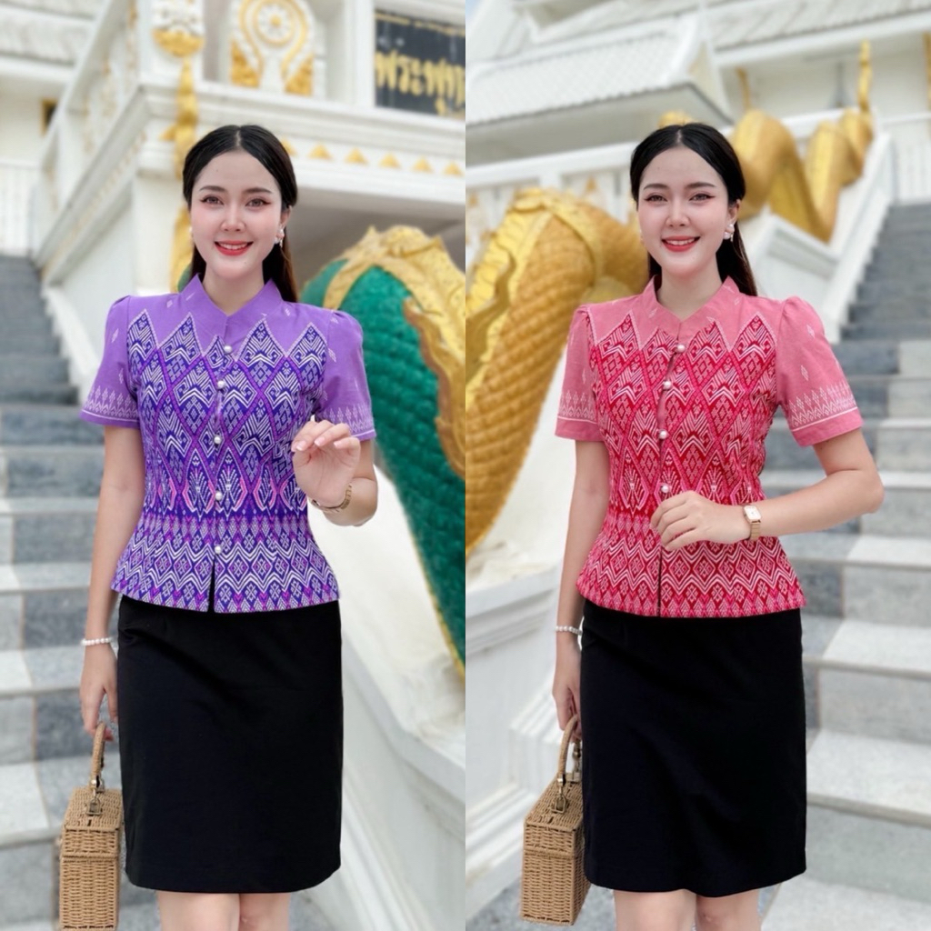 💗#เสื้อคอจีนผ้าฝ้ายพิมพ์ลายไทย ทรงสวย เนื้อผ้าฝ้ายพิมพ์ลาย
