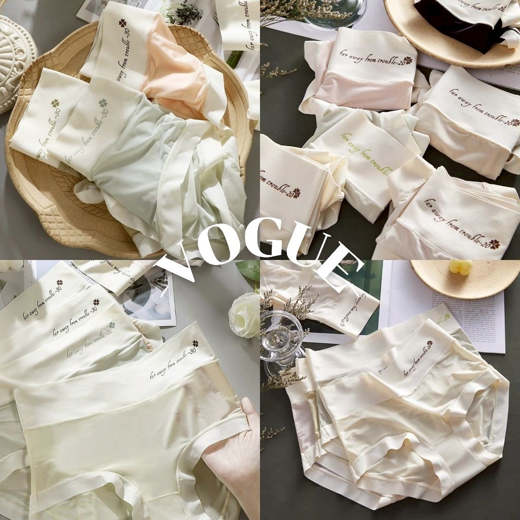 Vogue🌟พร้อมส่ง🌟 กางเกงใน เอวกลาง ผ้ายางเบาสีอ่อน ผ้าลื่นๆ (KK270)