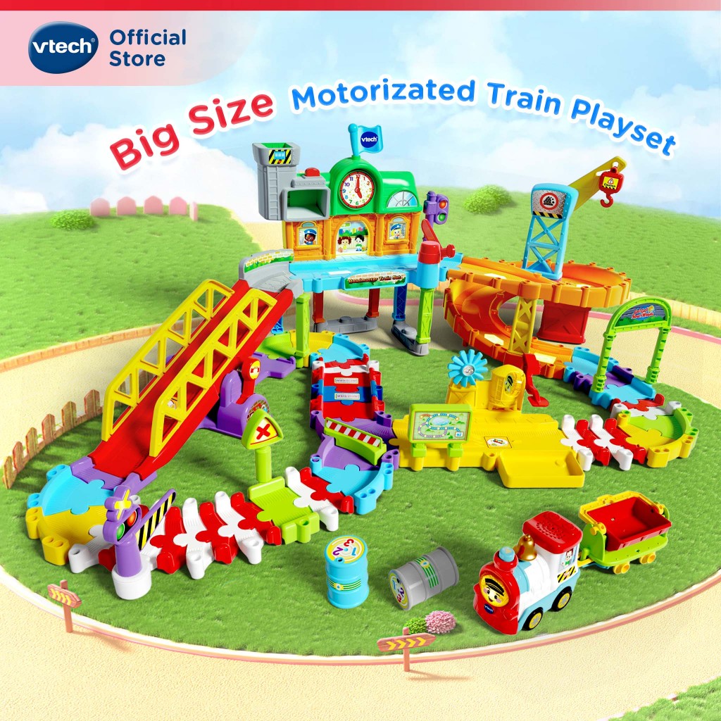 VTech GoGoSmartWheels Roadmaster Train Playset - Big Motorized Train Vehicle 1-5 ปี ชุดของเล่นรางรถฟขนาดใหญ่ รถไฟจำลอง
