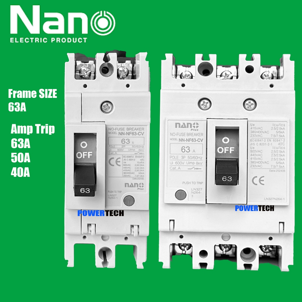 ส่งไว Nano Breaker MCCB เบรกเกอร์ รุ่น NN-NF63CV 2P 3P เมนเบรกเกอร์