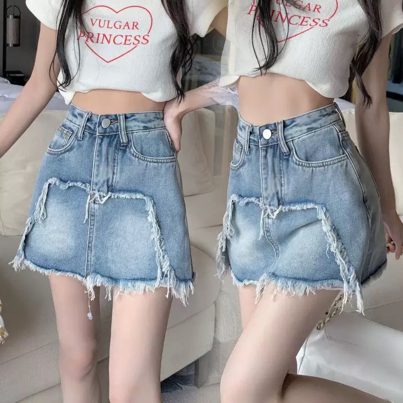 🔥 พร้อมส่ง 🔥 S-5XL ใหม่ กระโปรงยีนส์แฟชั่น กระโปรงเดนิมเอวสูง ผ้าไม่ยืดสาวอวบเพิ่มไซส์ ใส่สบาย✨