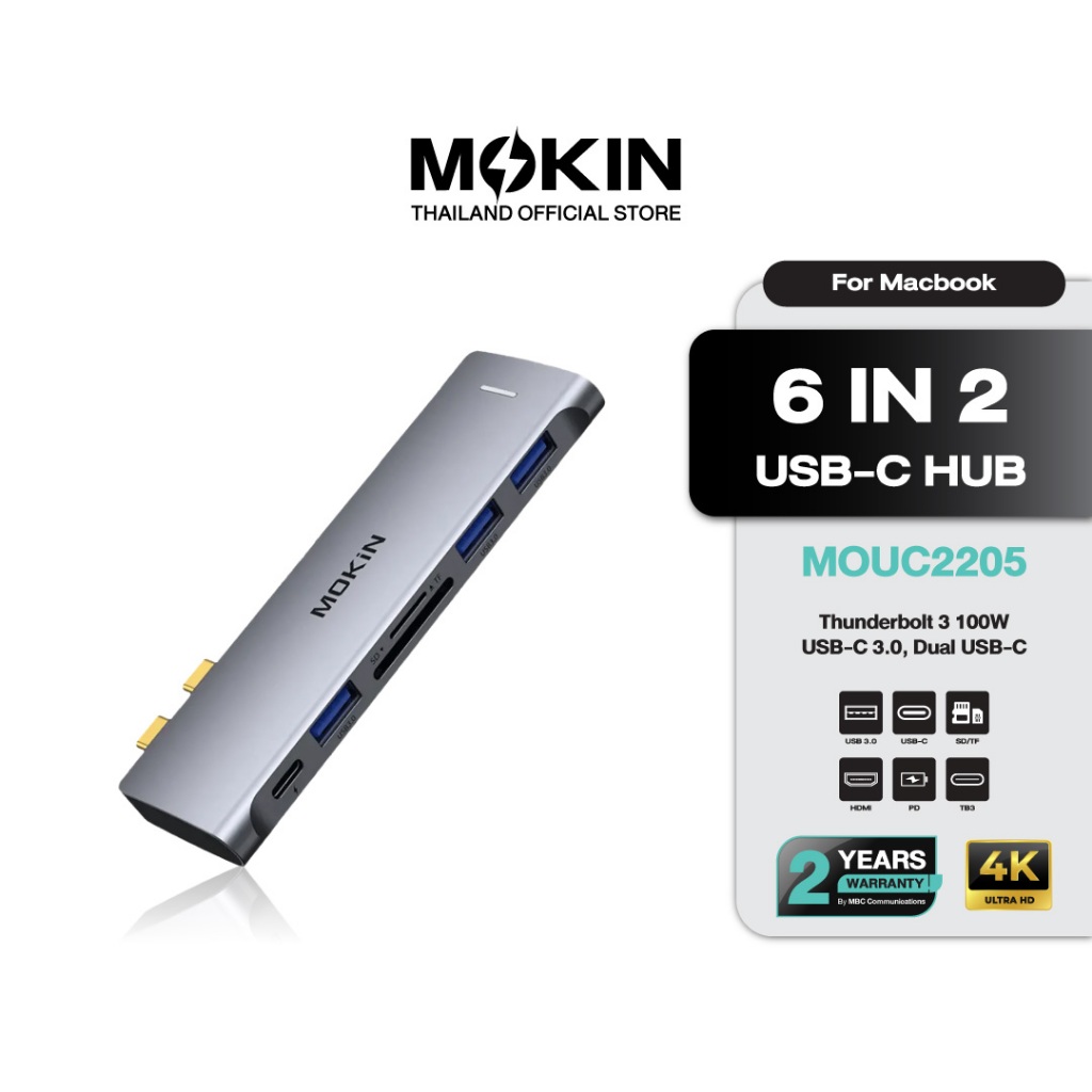 MOKiN 6-in-2 USB-C Hub 4K HDMI PD SD/TF USB3.0 สำหรับ MacBook Pro/Air รุ่น MOMUC2205