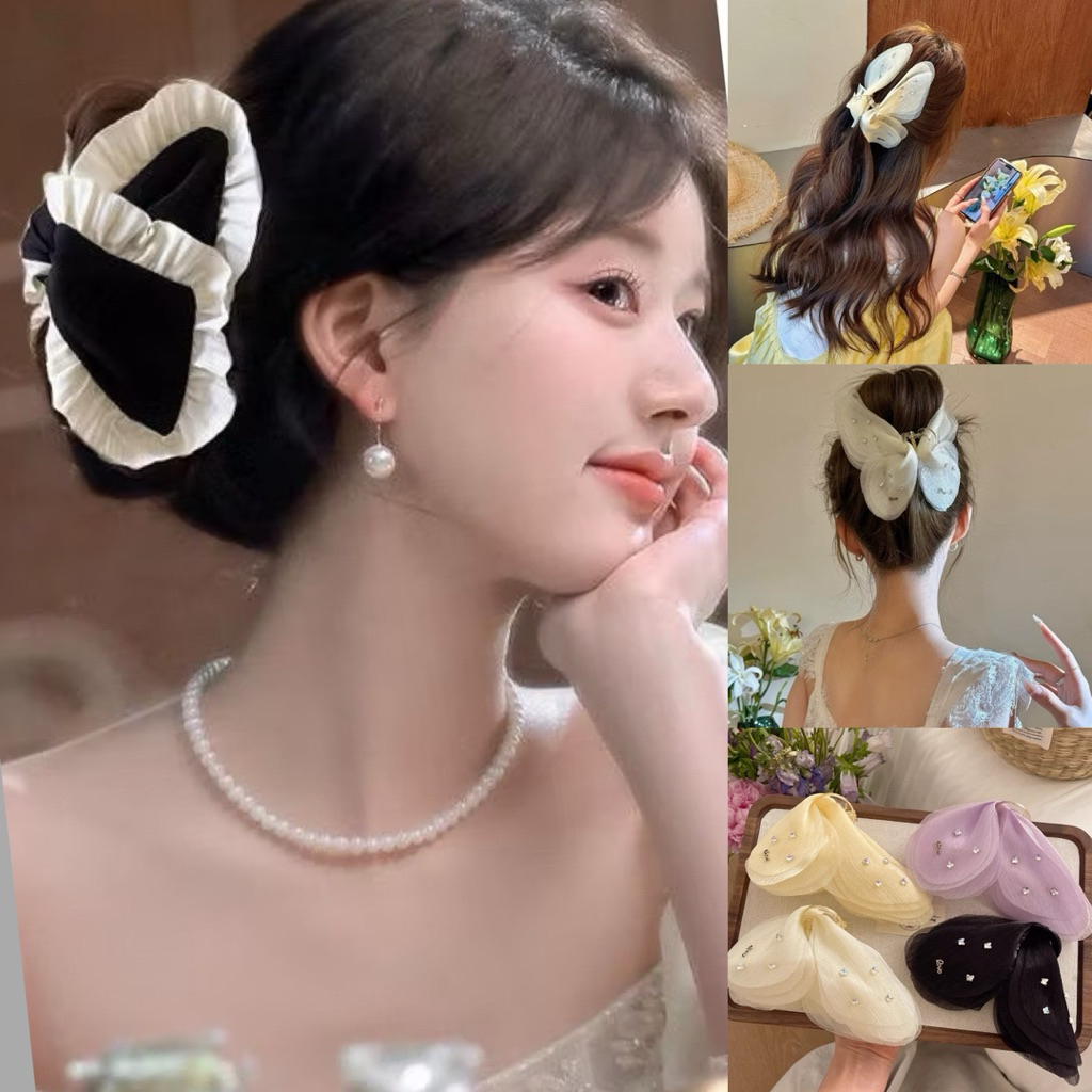 [Mimmuffin] กิ๊บหนีบผมผ้าแก้ว กิ๊บหนีบผมเรียบหรู สไตล์สาวเกาหลี
