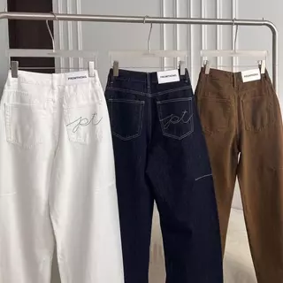 PTJ30270 Luna Barrel High-rise กางเกงยีนส์ PROMTHONG เอวสูงทรง Curved