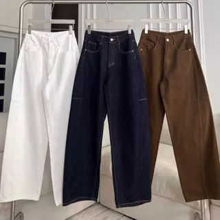 PTJ30270 Luna Barrel High-rise กางเกงยีนส์ PROMTHONG เอวสูงทรง Curved