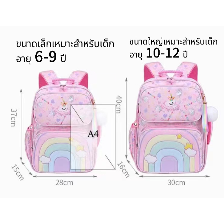 กระเป๋าเป้น่ารักพิมพ์ลายยูนิคอร์นสีรุ้งสำหรับนักเรียนชั้นประถมศึกษา กันน้ำ จุของได้เยอะ น้ำหนักเบา รูปที่ 7