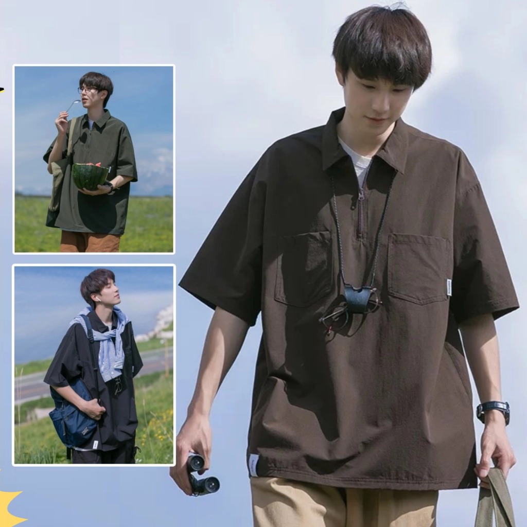 เสื้อเชิ้ตแขนสั้นผู้ชาย เสื้อเชิ้ตเด็กผู้ชาย แบบเรียบง่าย สีสด ทรงวัยรุ่น ผ้าไม่ยืดแนะนำเผื่อไซส์