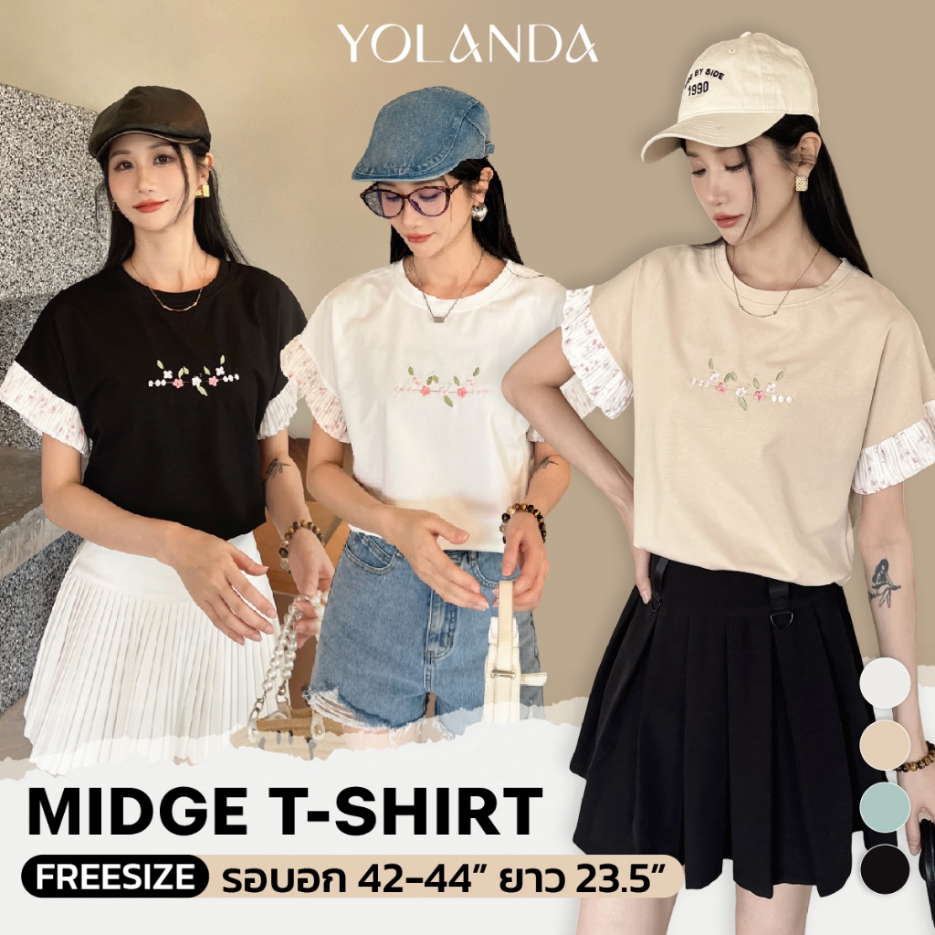 Yolanda เสื้อยืดแฟชั่น คอกลม แขนสั้น ปักลายดอกไม้ Outfit สไตล์เกาหลี ดีไซน์เรียบหรู น่ารักๆ สาวอวบใส่ได้ แมทง่าย 3924
