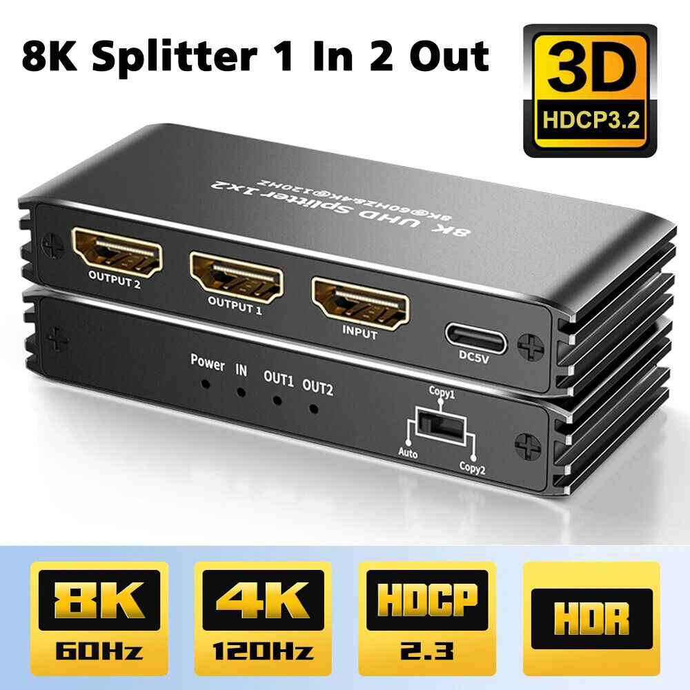 (พร้อมส่ง) 8K HDMI Splitter 1x2 HDMI 8K60Hz / 4K120Hz
