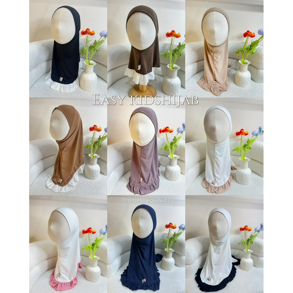 ฮิญาบเด็ก -สีพื้นตกแต่งระบาย Easy kidshijab ใส่สบายได้ทุกโอกาศ