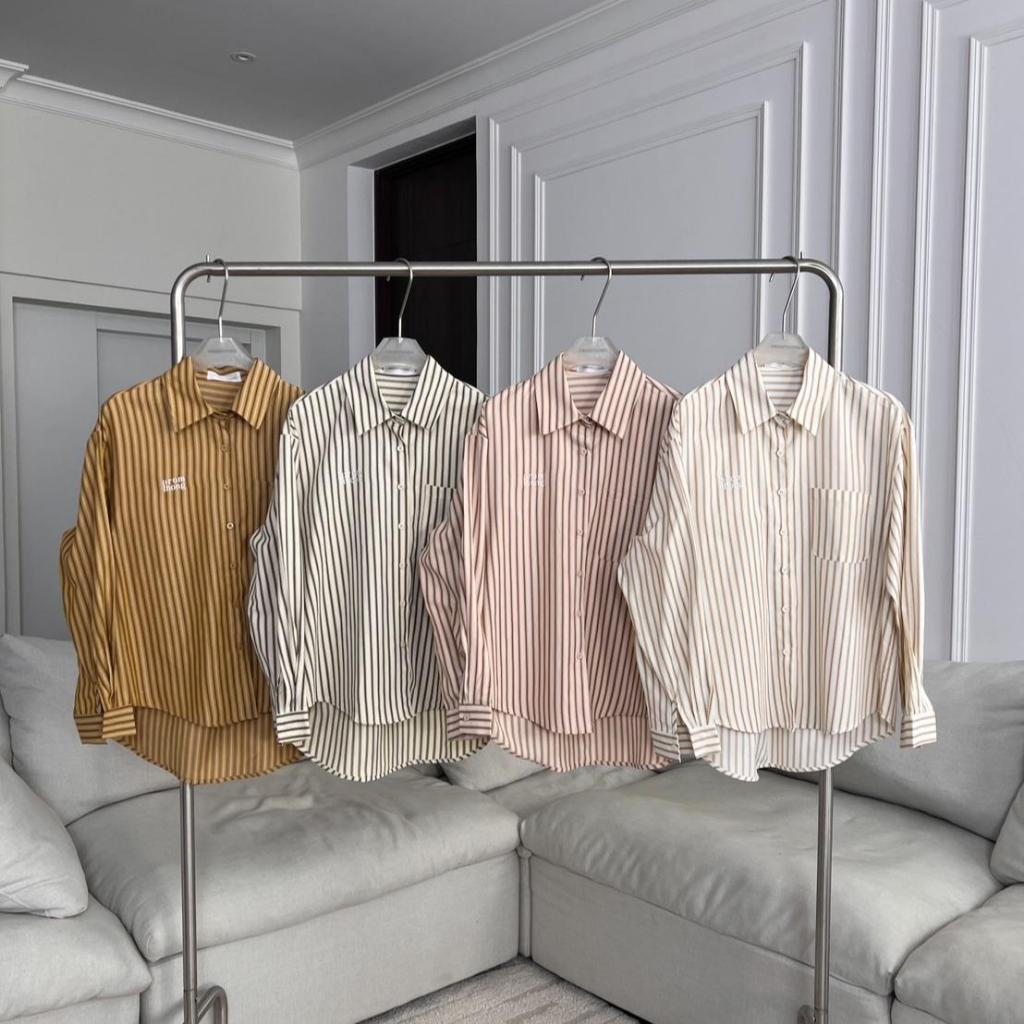 PTSH203 เสื้อเชิ้ตลายริ้วปัก PROMTHONG  PREMIUM SHIRT
