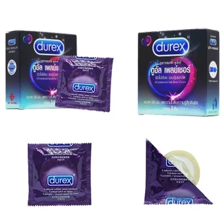 Durex Dual Pleasure ดูเร็กซ์ ดูอัล เพลย์เชอร์ มีปุ่มและขีดรอบวง ขนาด 56 มม บรรจุ 3 ชิ้น/กล่อง