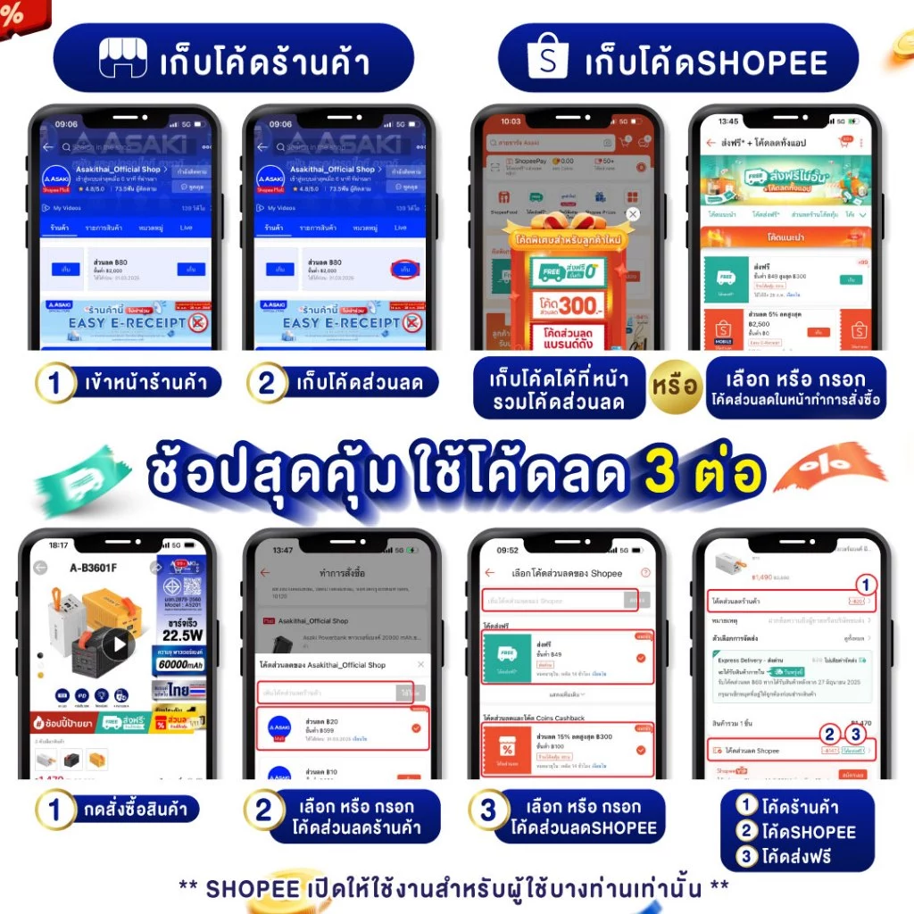 Asaki Powerbank 60000mAh 22.5W รุ่น A-B3601F thumbnail 9