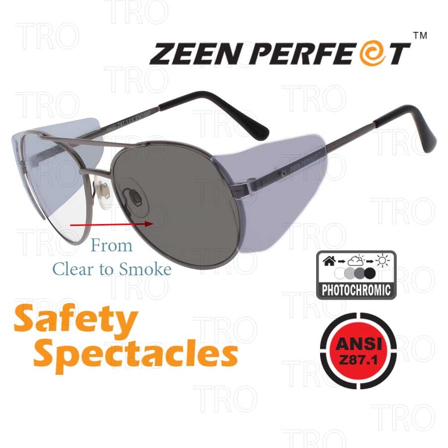 แว่น Safety เลนส์ Hard Multicoat Photochromic HMCPMS เปลี่ยนสี กรอบโลหะพร้อมกระบังข้าง ZEEN PERFECT 8291 Series ทรง Mc