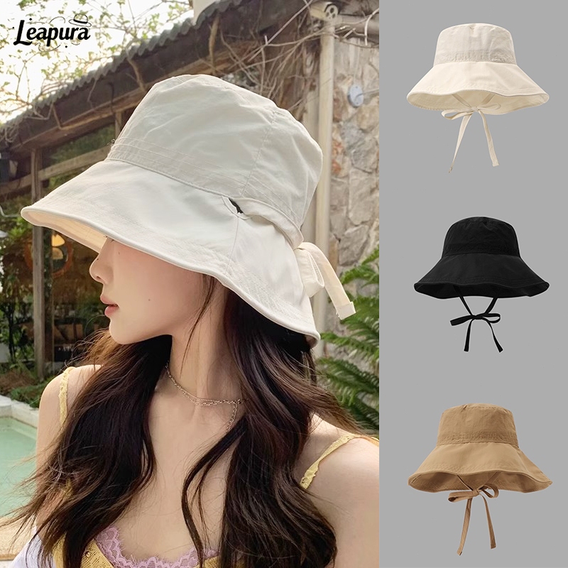 หมวกชาวประมง สีพื้น สไตล์ญี่ปุ่นแฟชั่น ระบายอากาศ ป้องกันรังสียูวี หมวกกันแดด สำหรับผู้หญิง❤️Leapura