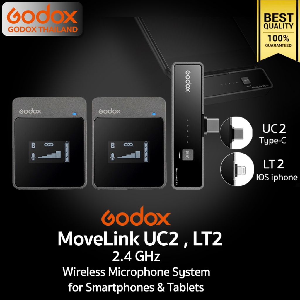 Godox Microphone MoveLink UC2, LT2 สำหรับ Smartphones & Tablets ,Wireless Microphone 2.4GHz  -รับประ