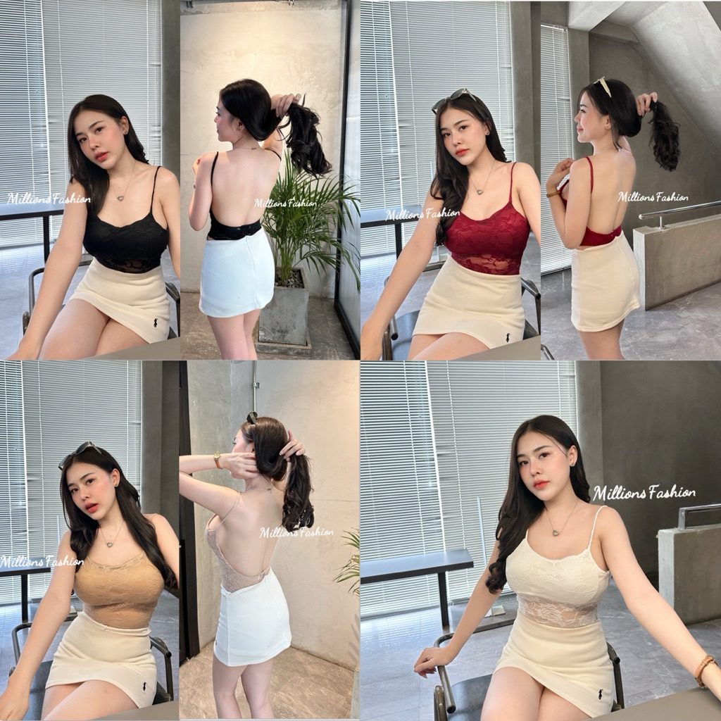 ✨Kaidee99✨ บอดี้สูท สายเดี่ยว เว้าหลัง ผ้าลูกไม้ เสริมฟองน้ำ มีเป้าแป๊ก