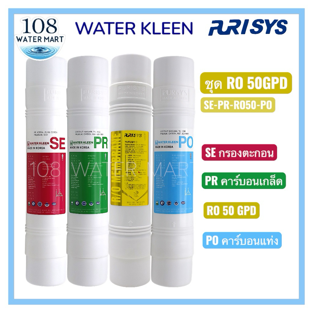 Kleen Purisys ชุดไส้กรองน้ำ อินไลน์ 4 ชิ้น เรซิ่น / นาโน / ยูเอฟ / อาร์โอ 11 นิ้ว I type  Resin / Nano / UF / RO Set