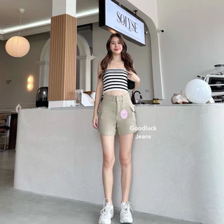 ʙʀᴏᴏᴋᴇ🍃กางเกงยีนส์ขาสั้น คาร์โก้ ผ้ายีนส์สี เนื้อผ้ายืด ป้าย chuu-5kg