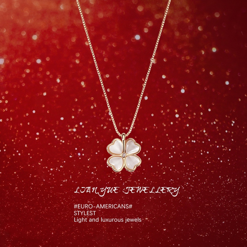 จี้สร้อยคอใบโคลเวอร์ 4 แฉก (Clover) เครื่องประดับแฟชั่น สร้อยคอโซ่เงินทอง แถมกล่องใส่สร้อย