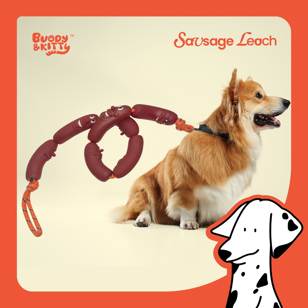 Buddy and Kitty สายจูงไส้กรอก (เฉพาะสายจูง) สำหรับน้องหมา สุนัข สายจูงสัตว์เลี้ยง น้ำหนักเบา ความยาวพอดี