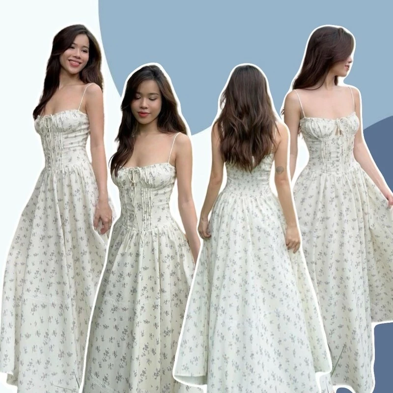 TT20881 เดรสยาวลายดอกไม้หวานๆ