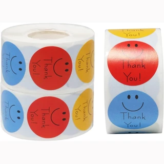 ( ลายยิ้ม ) สติกเกอร์ THANK YOU อิโมจิ น่ารัก ขนาด 2.5 ซ.ม 500 ดวง/ม้วน