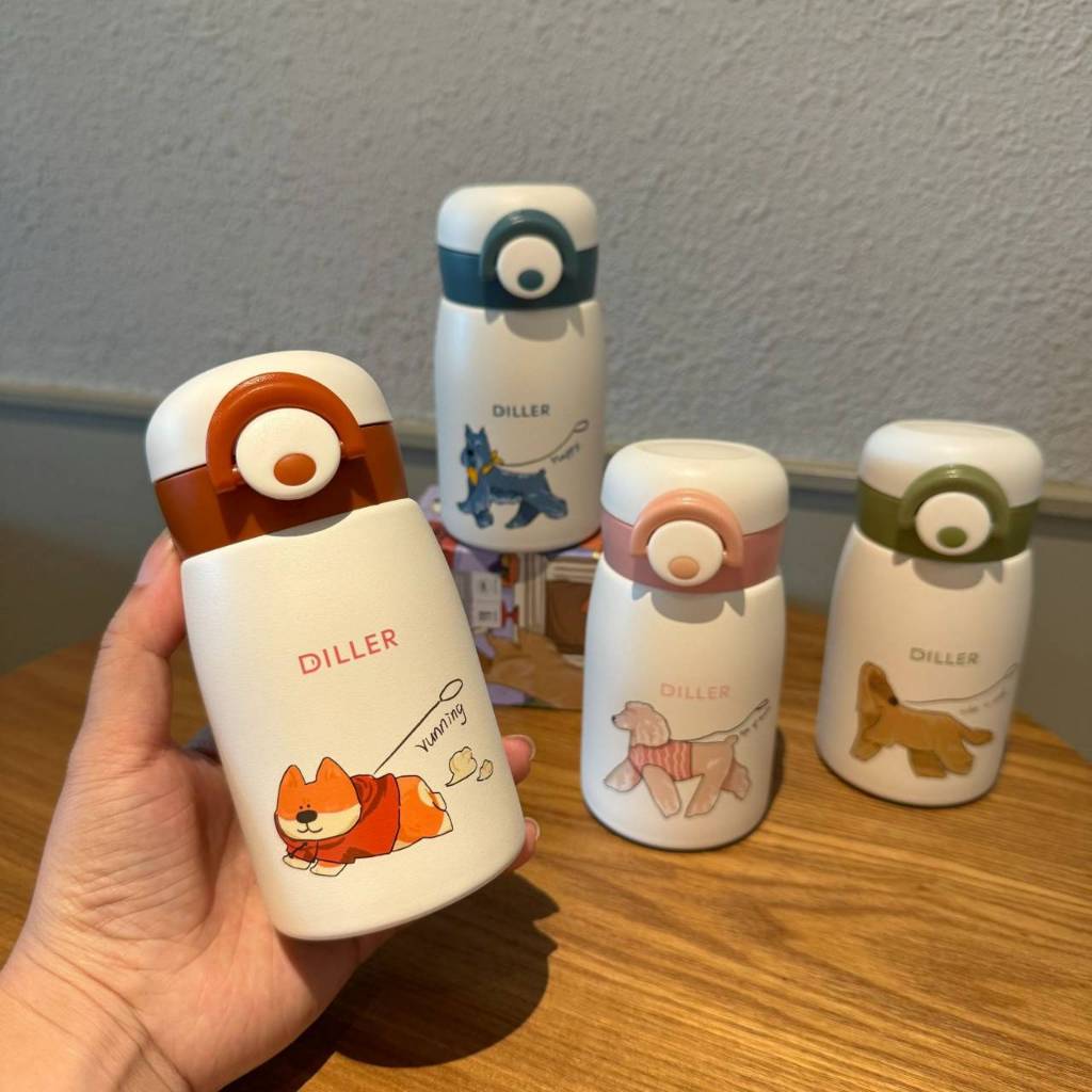 DILLER กระติกน้ำสูญญากาศแบบยกดื่ม แก้วน้ำเก็บความเย็น 270ML สแตนเลส316