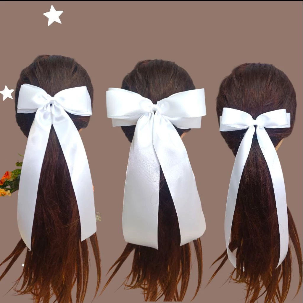 🎀โบว์นักเรียน 🎀โบว์มัธยม 🎀โบว์หางยาว (((สีขาว))) ริบบิ้นมันเงา 2ด้าน ราคาต่อชิ้น